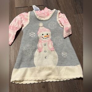 Bonnie Baby Pink and Gray Snowman Dress